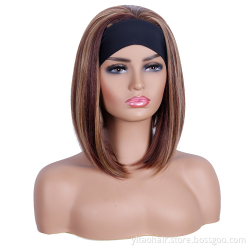 Mixed wig highlight brown short straight hair synthetic hair wig brown lady loose short straight wig